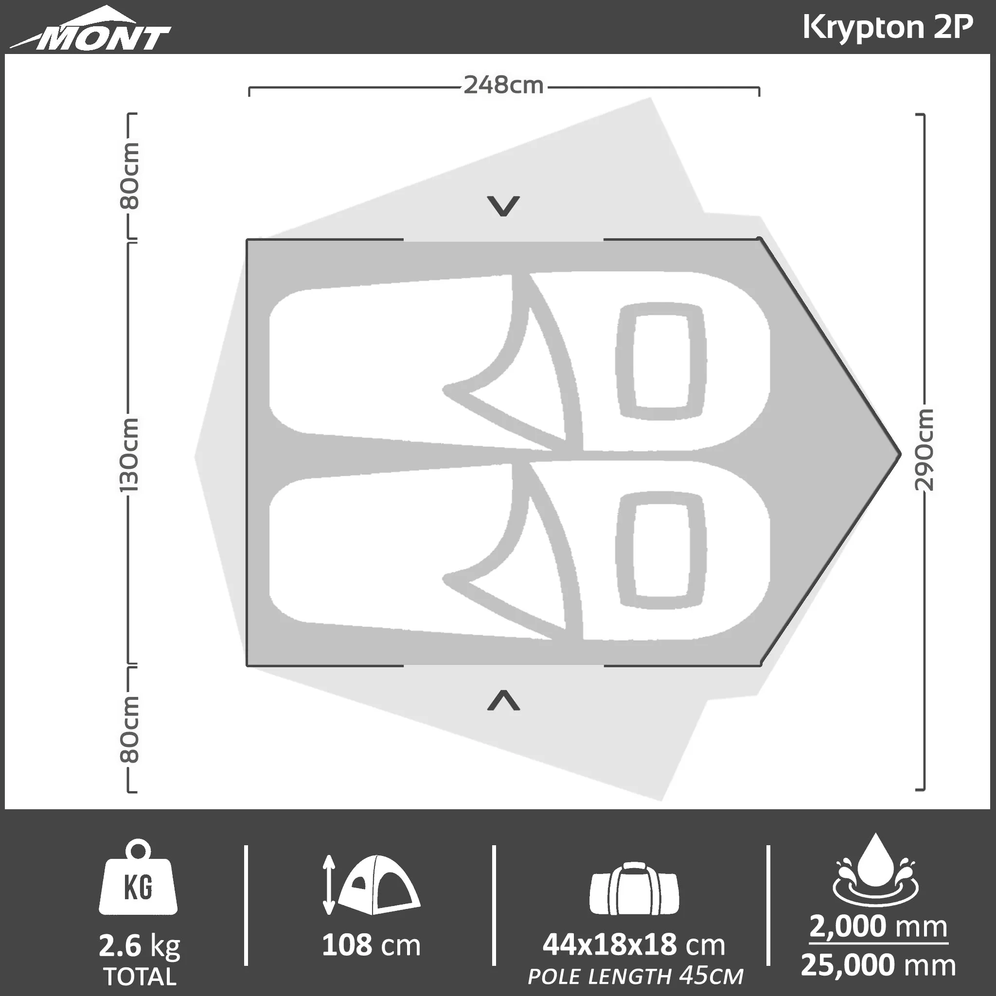 Krypton 2 Person Integral Pitch Hiking Tent