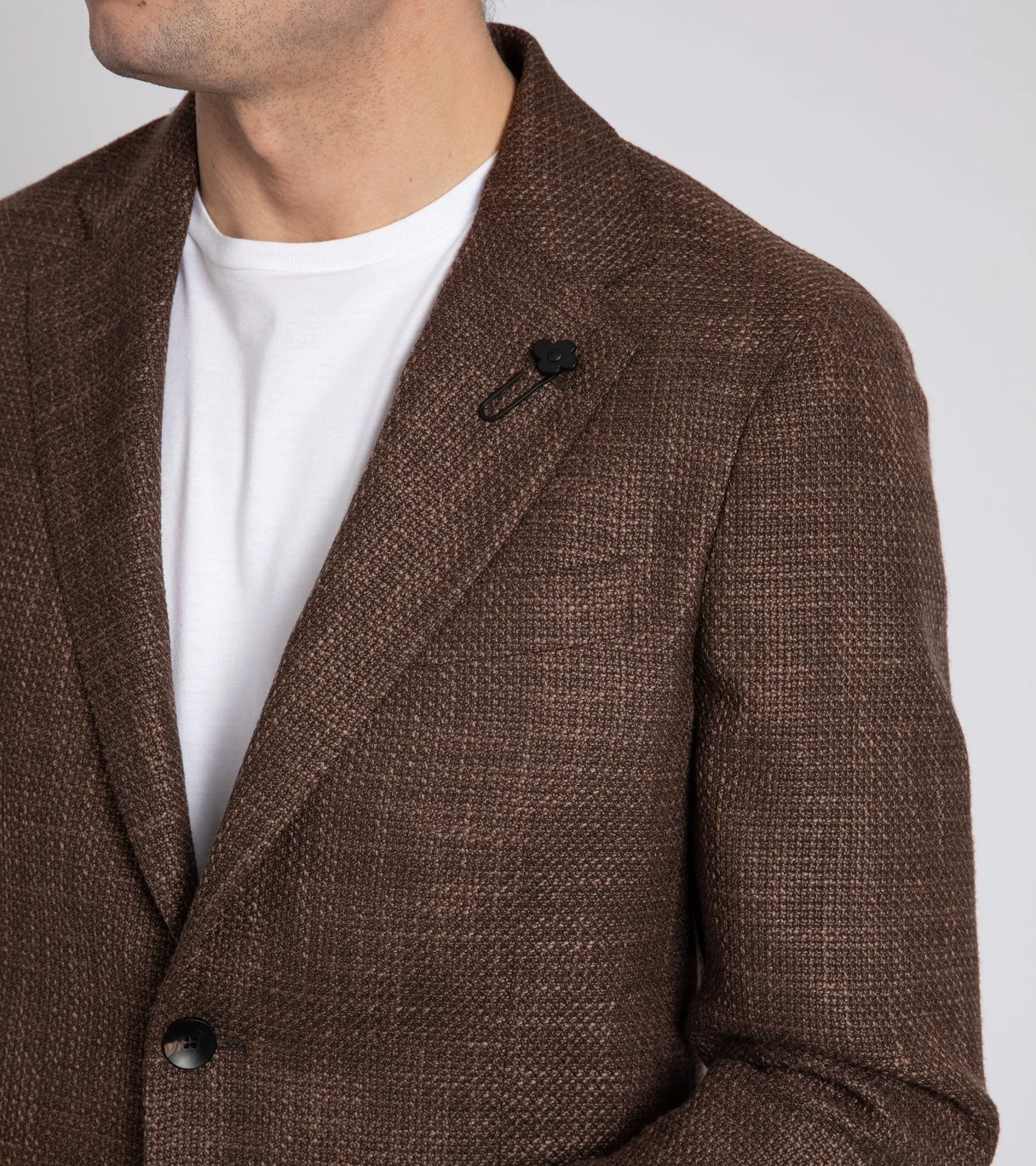 Lardini Loro Piana Wool Cotton Silk Basketweave Jacket: Brown