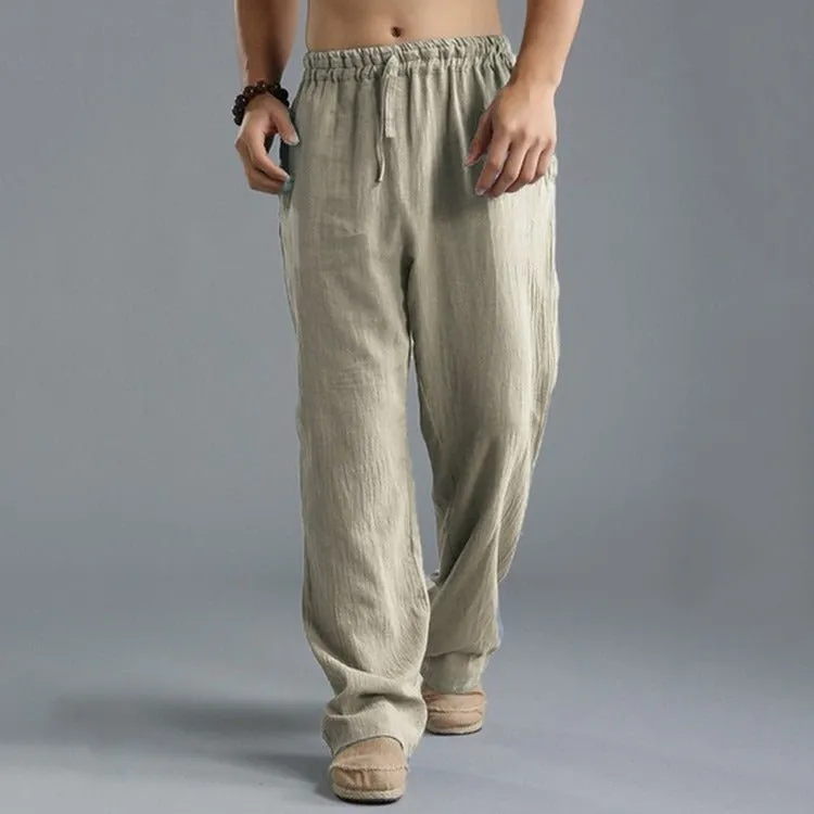 Loose casual pants with elastic waistline and linen breathable sports cotton and linen pants