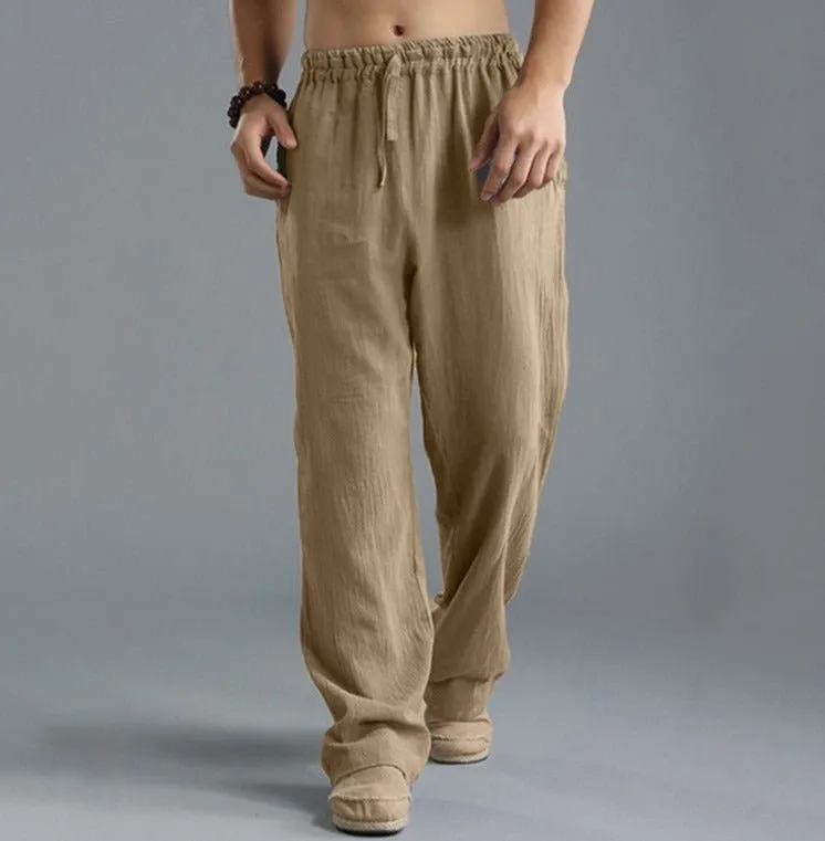 Loose casual pants with elastic waistline and linen breathable sports cotton and linen pants