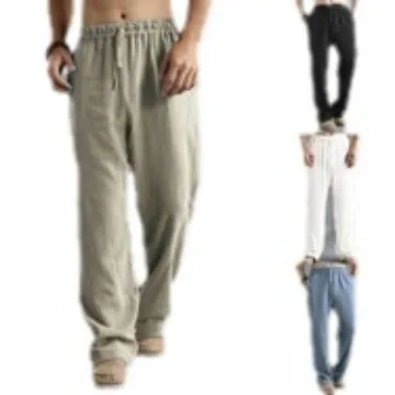 Loose casual pants with elastic waistline and linen breathable sports cotton and linen pants