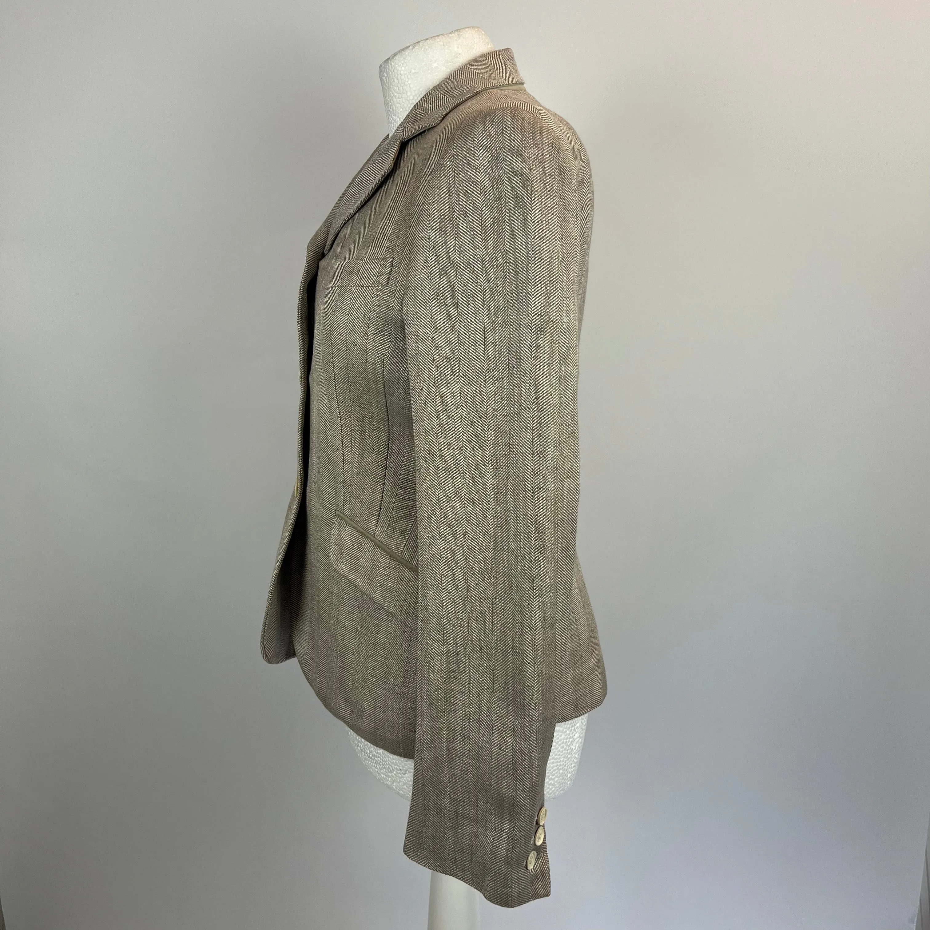 Loro Piana Camel Herringbone Linen & Silk Jacket S