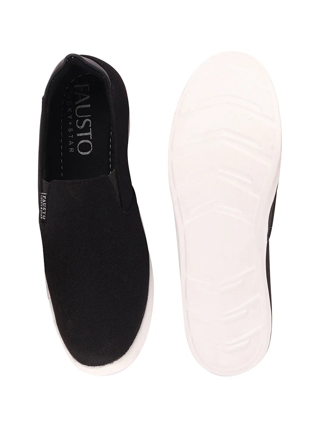 Men Black Casual Canvas Slip-On Loafers