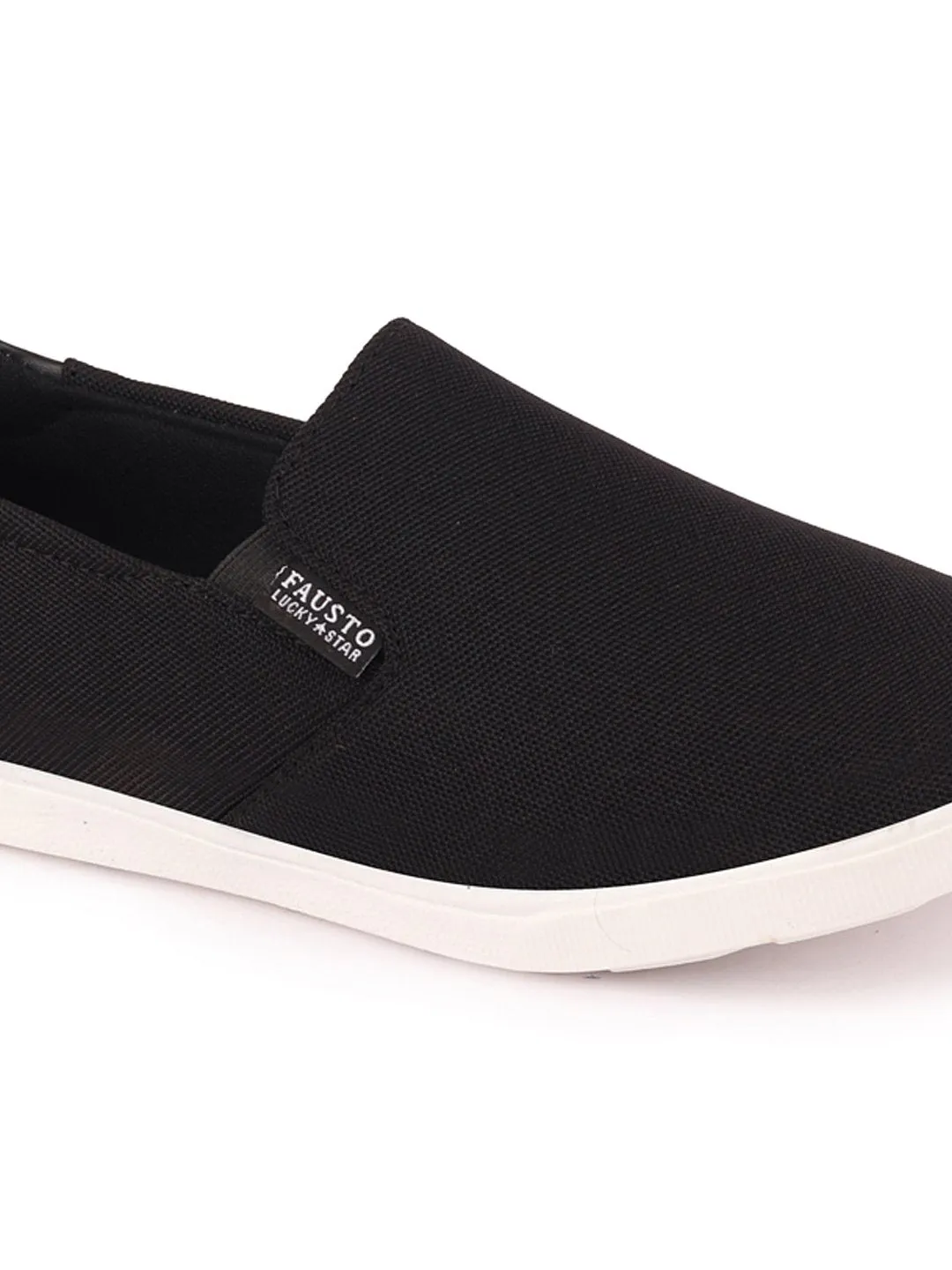 Men Black Casual Canvas Slip-On Loafers