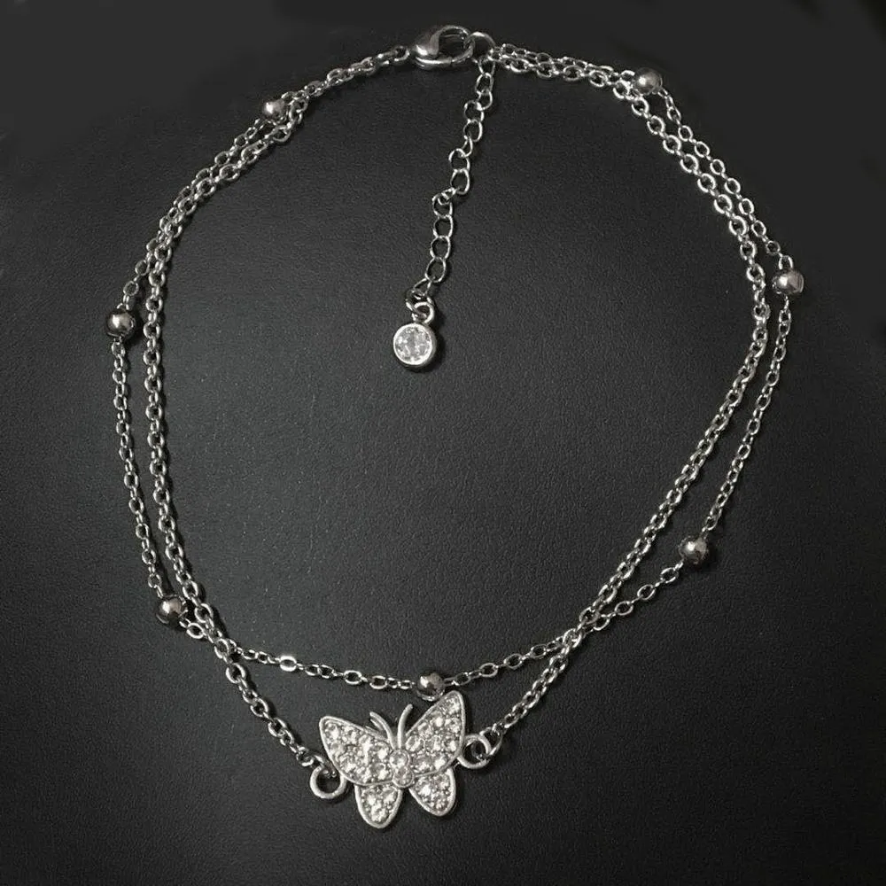 Multilayer Butterfly Ankle Bracelet (Silver)