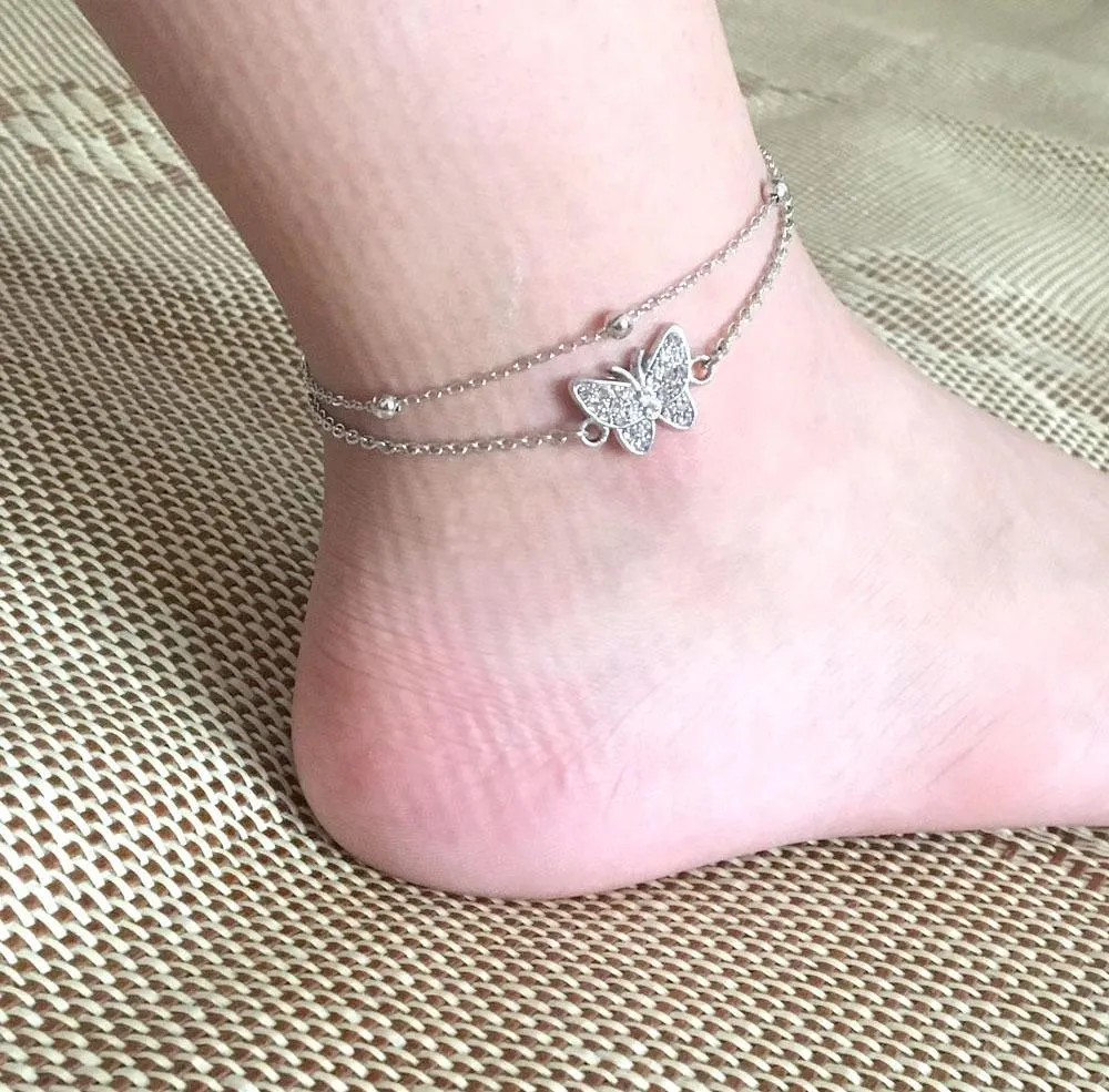 Multilayer Butterfly Ankle Bracelet (Silver)