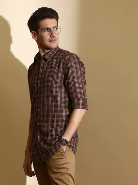 Navy Brown Check Semi Casual Shirt