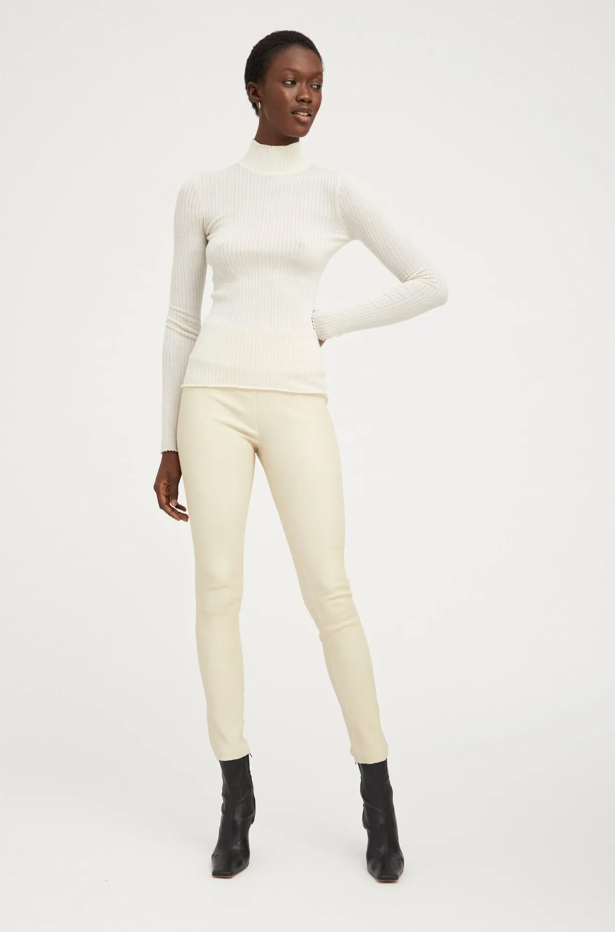 Off White Leather Ankle Leggings