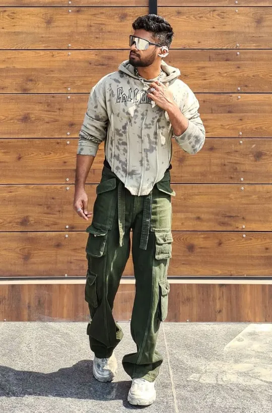 Olive Green Casual Cargo Baggy Jeans