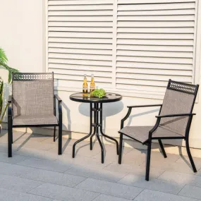 Patio Chairs Set of 2 with All Weather Breathable Fabric-Brown