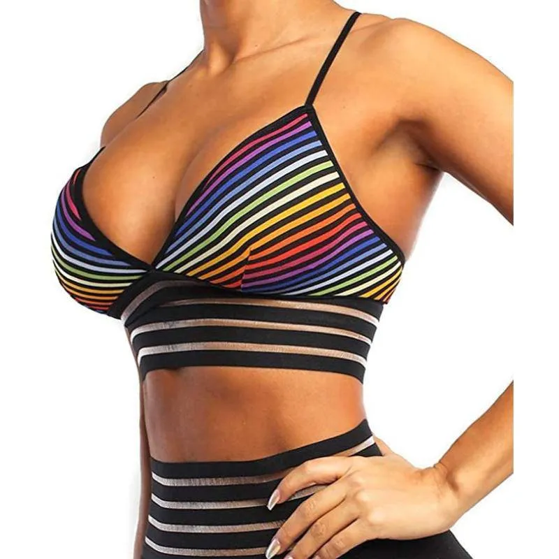 Rainbow Strappy Breathable Sports Bras