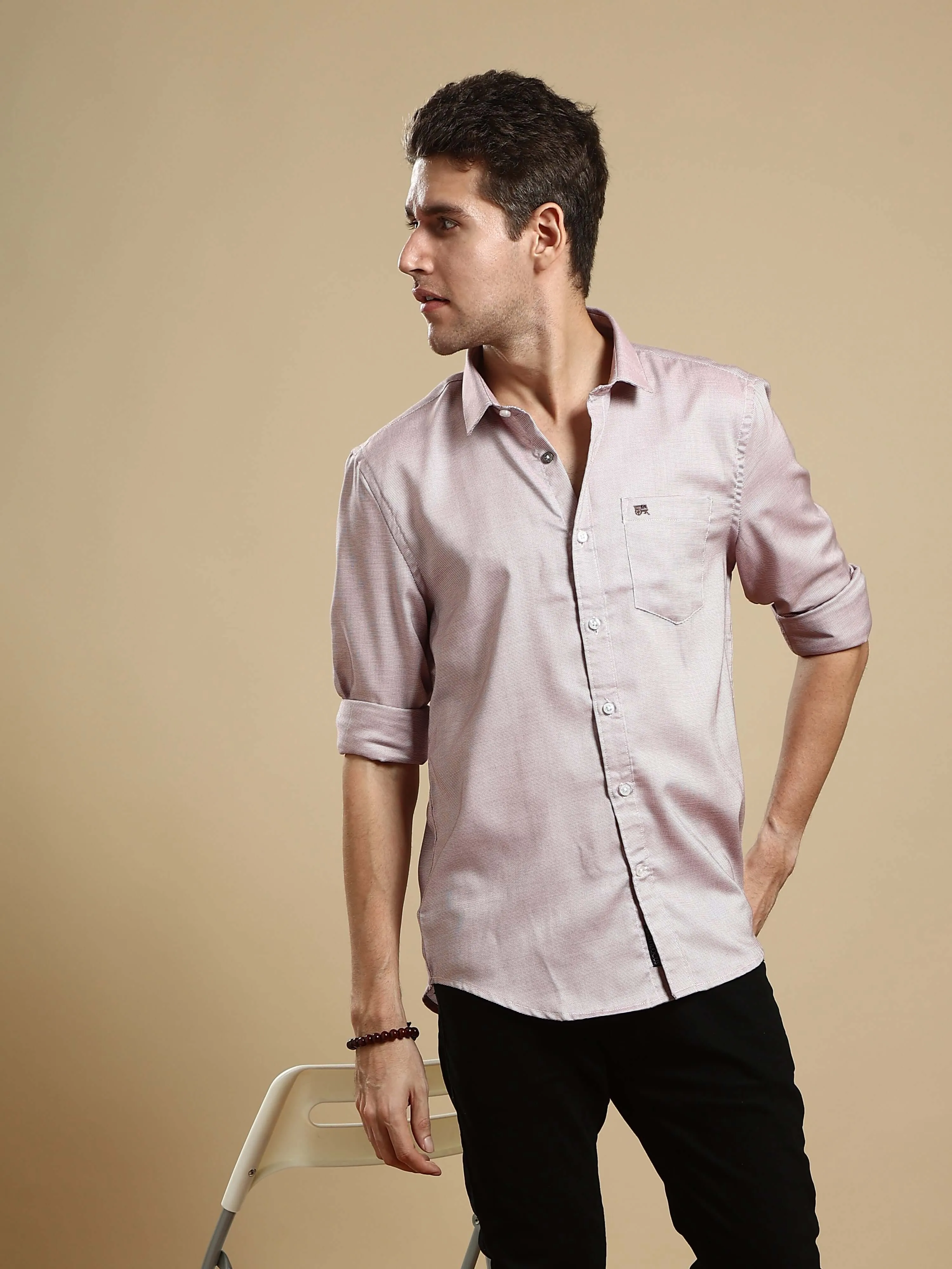 Red/White Solid Casual Full Sleeves Shirt