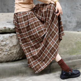 Retro Autumn Casual Cotton Plaid Skirt