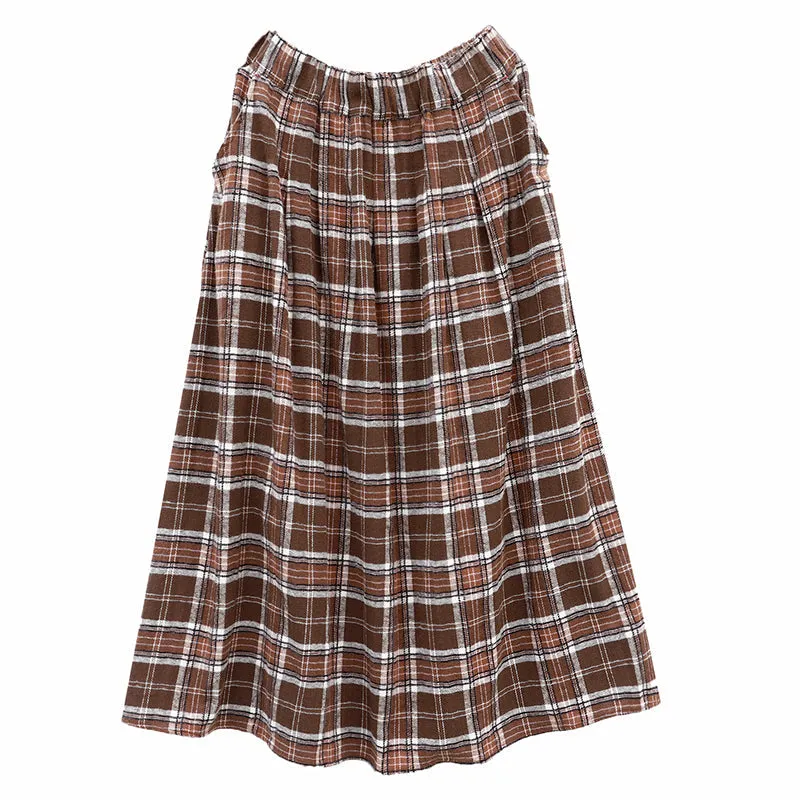 Retro Autumn Casual Cotton Plaid Skirt