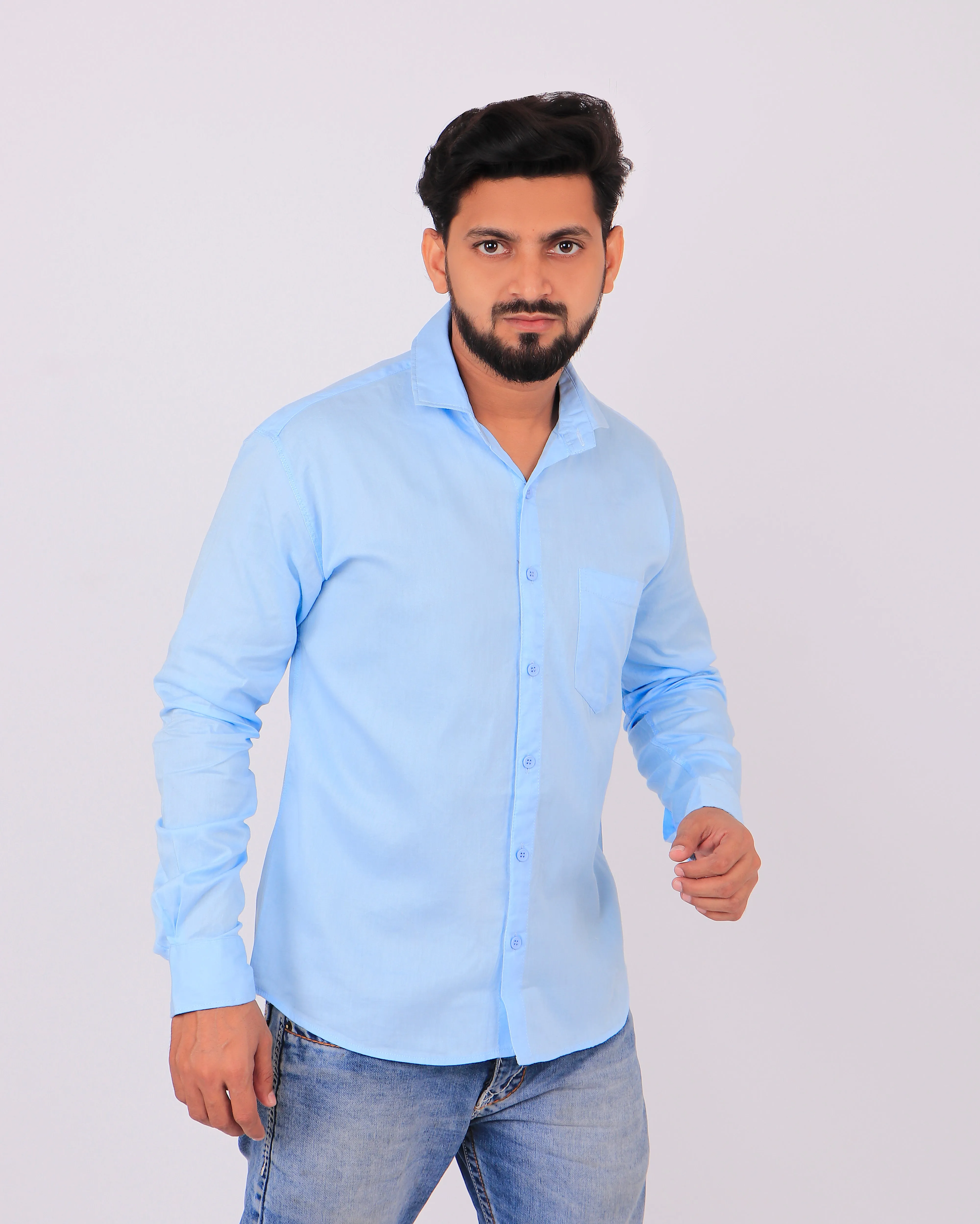 Sky Blue Men Regular Fit Casual Shirt