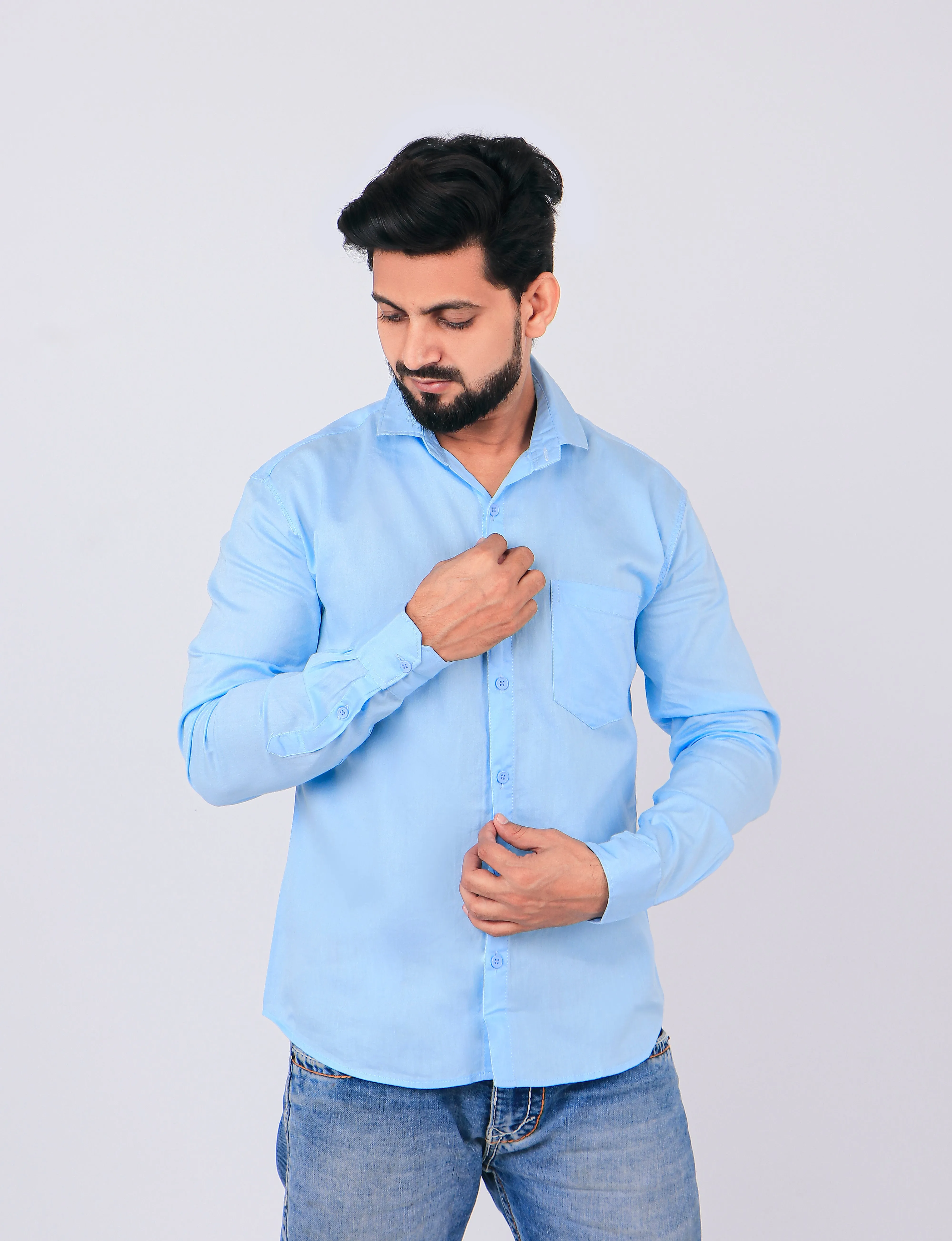 Sky Blue Men Regular Fit Casual Shirt