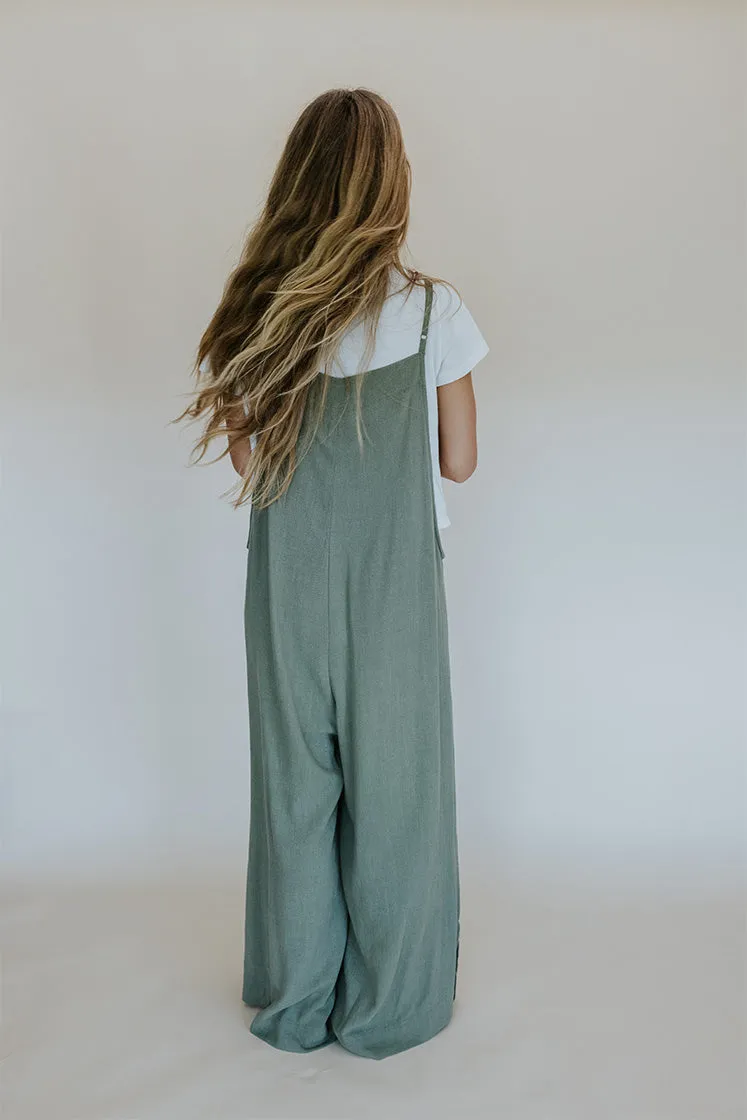 Sunbeam Appliqué Overalls - Sage