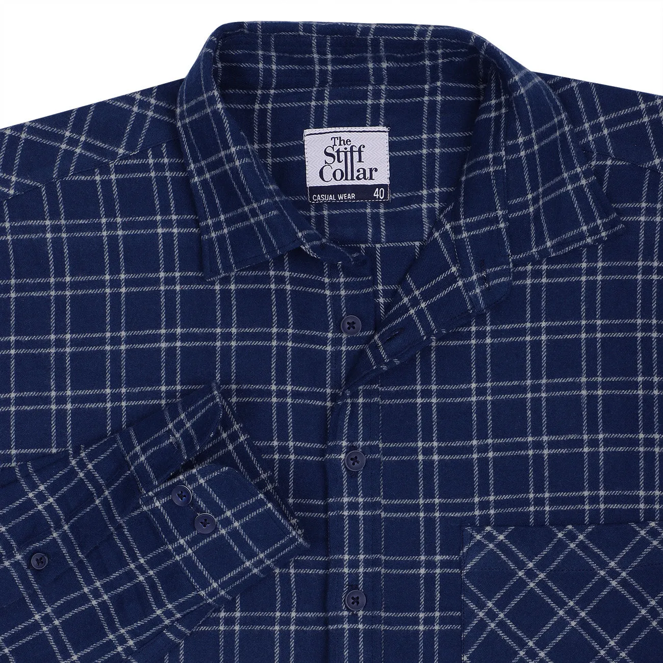 Westcott Navy Check Flannel Regular Fit Casual Shirt