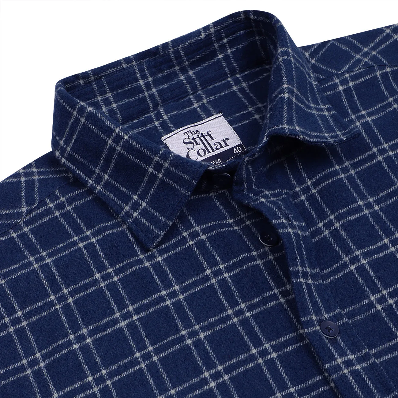 Westcott Navy Check Flannel Regular Fit Casual Shirt