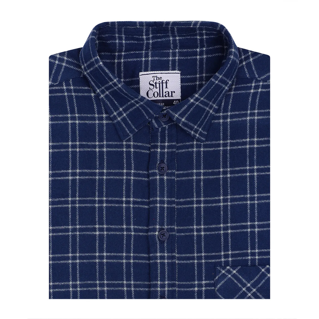 Westcott Navy Check Flannel Regular Fit Casual Shirt