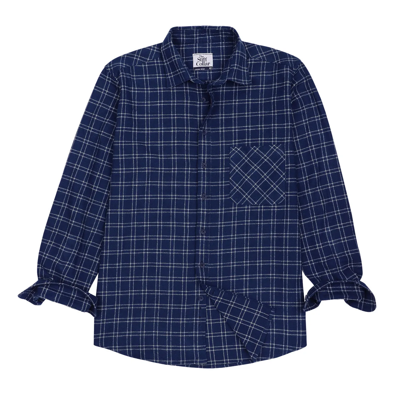 Westcott Navy Check Flannel Regular Fit Casual Shirt