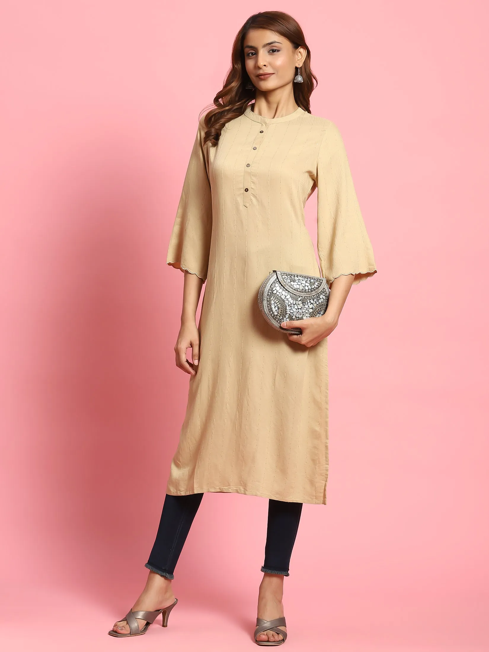 Women Beige Solid Kurta