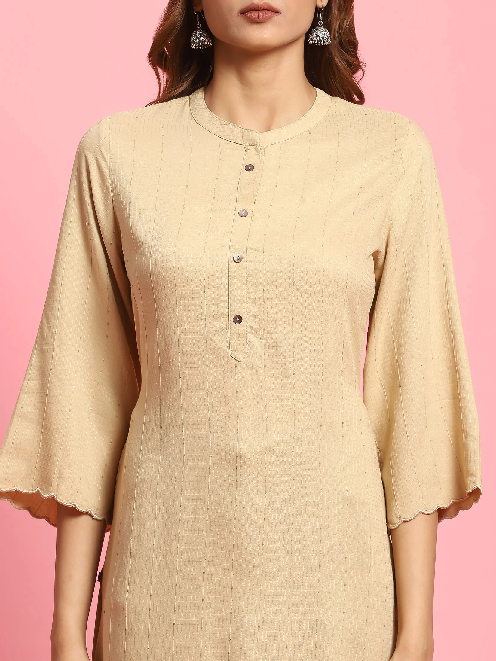 Women Beige Solid Kurta