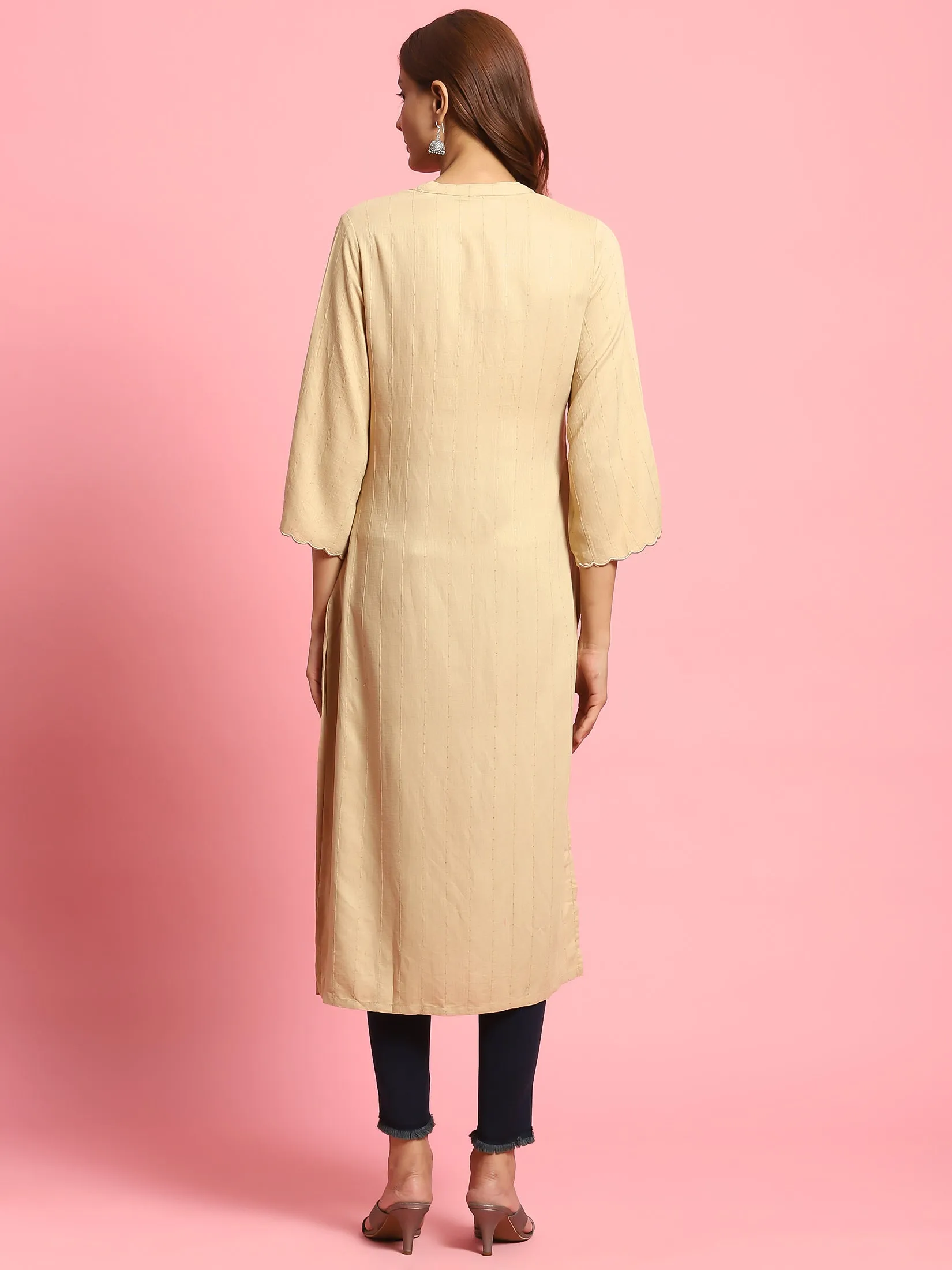 Women Beige Solid Kurta