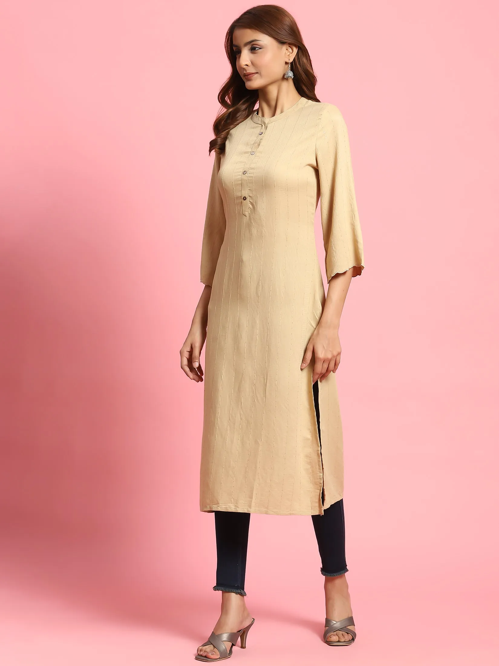 Women Beige Solid Kurta