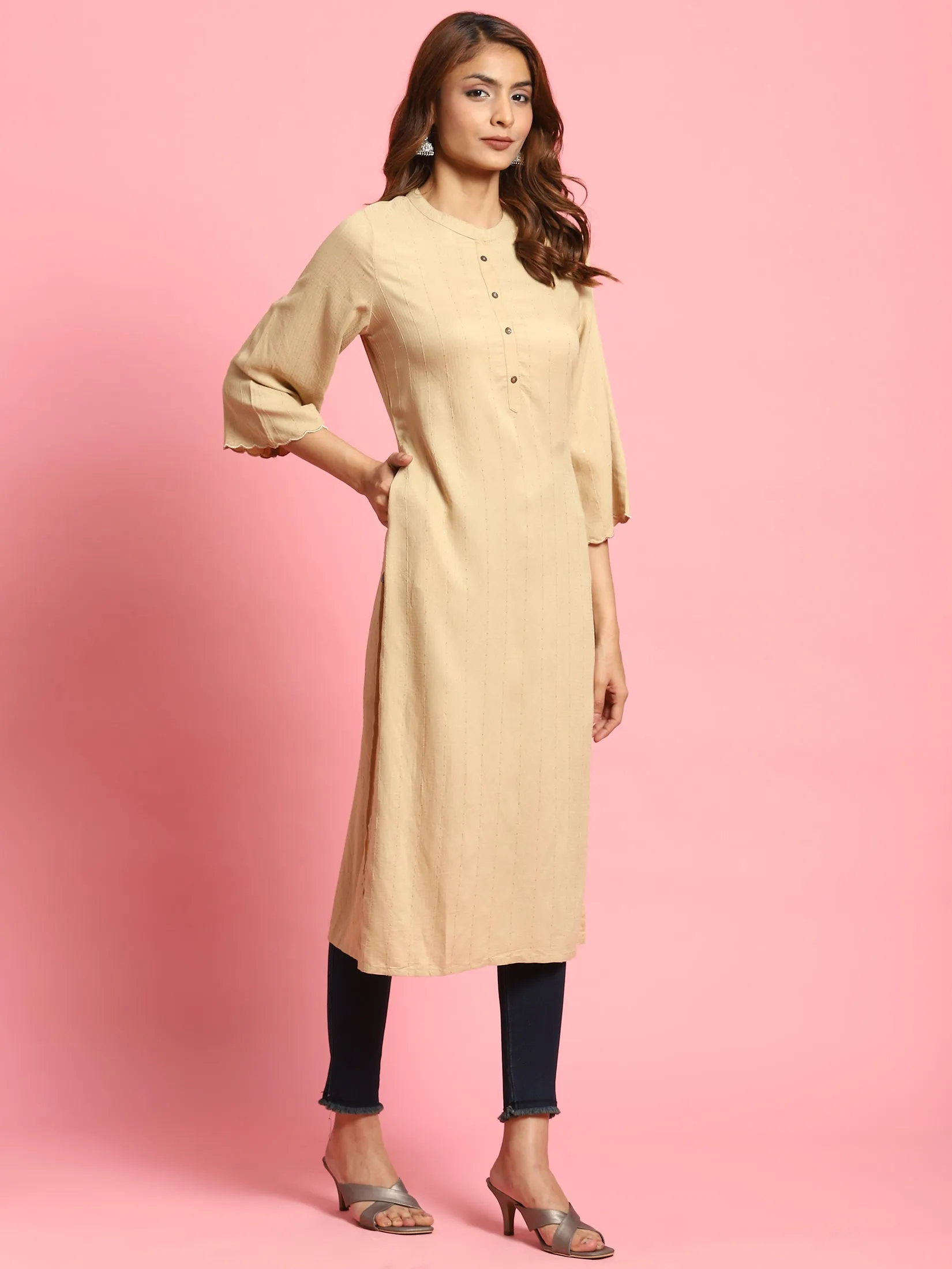 Women Beige Solid Kurta