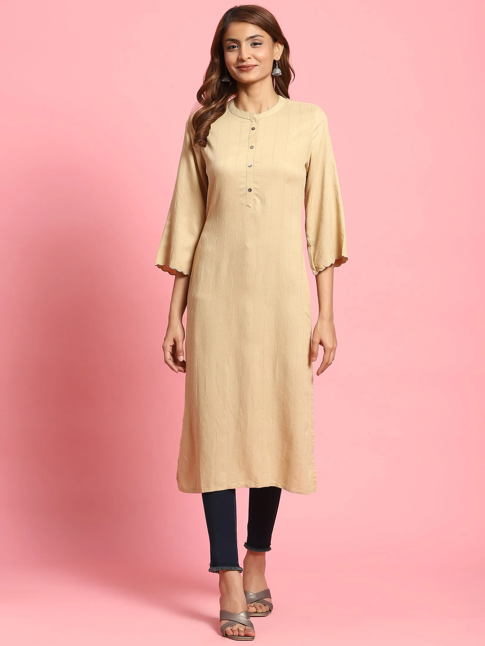 Women Beige Solid Kurta