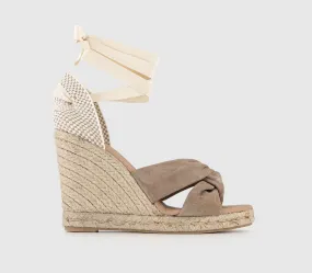 Womens Office Heather Ankle Tie Espadrilles Beige Suede