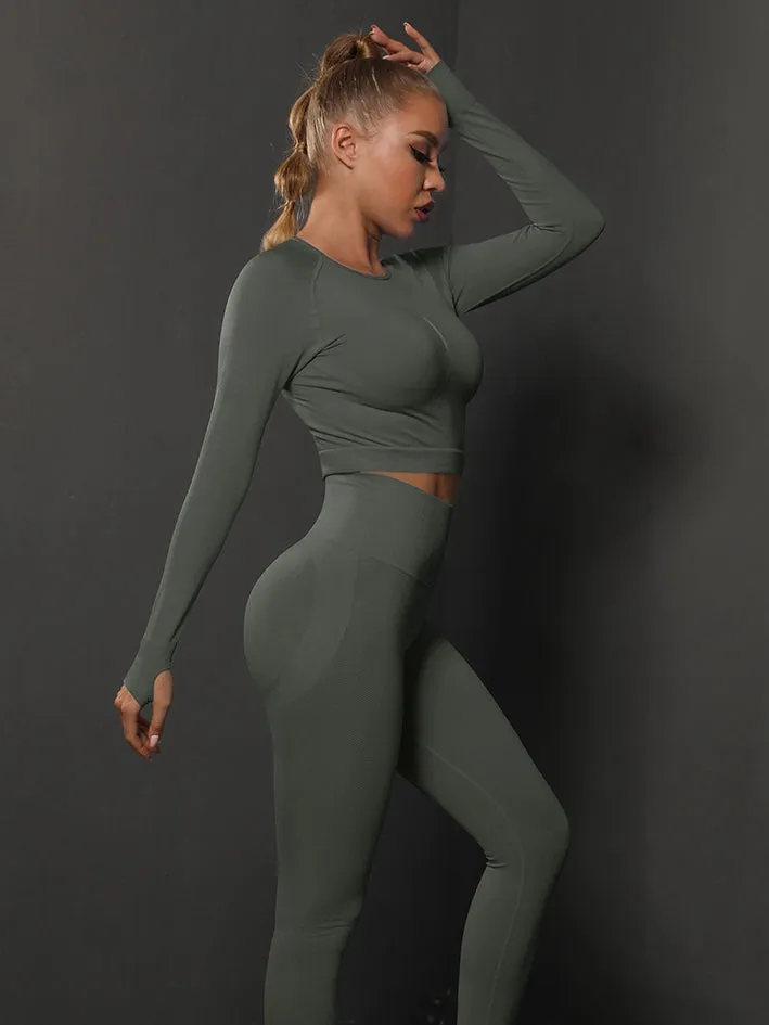 ZASUWA Female Breathable Seamless Thumbholes Crop Top Tracksuits